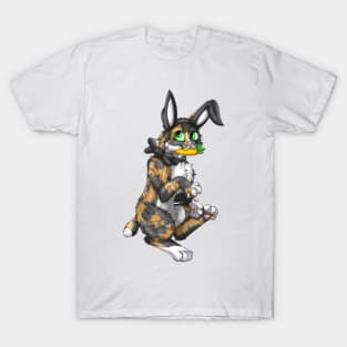 Bobtail BunnyCat: Tortie-Tabby (Black) T-Shirt